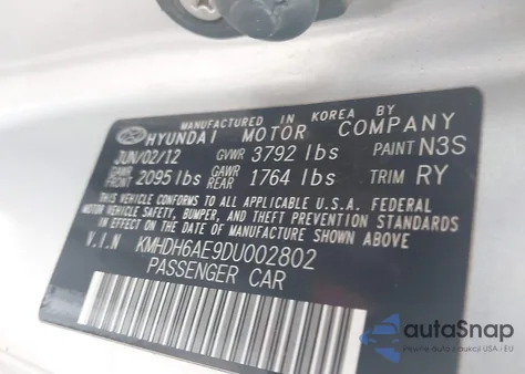 2013 Hyundai Elantra Se from USA, damaged, VIN KMHDH6AE9DU002802